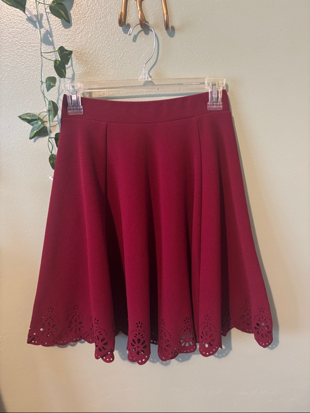Grace Karin Burgundy Laser-Cut Skater Skirt